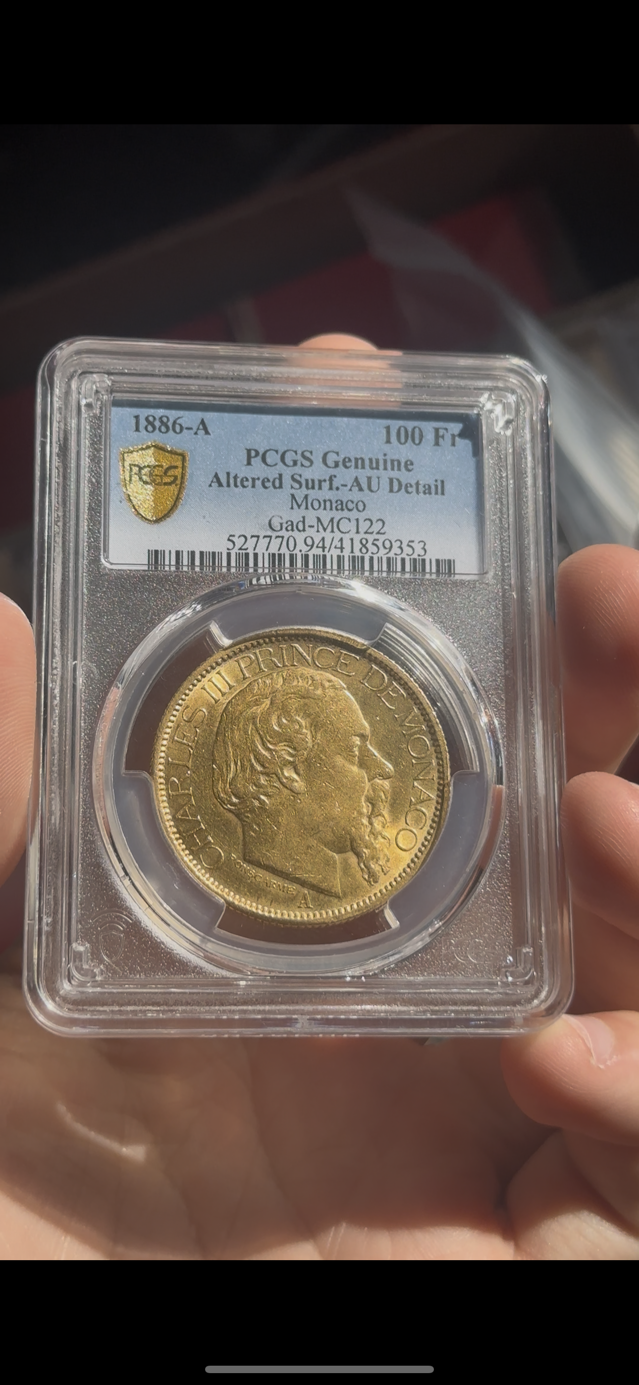 100 Francs, Monaco 1886-A Charles III PCGS AU