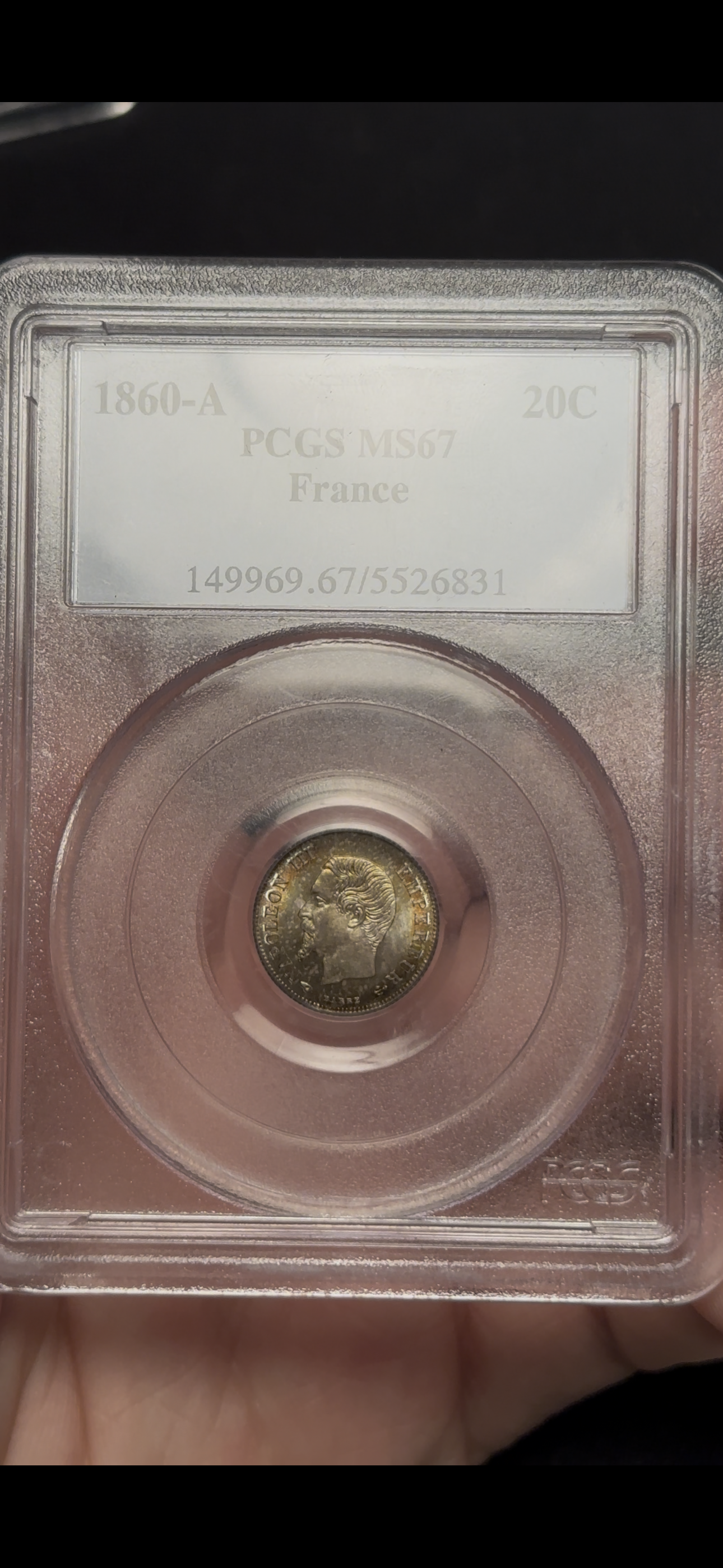 20 Centimes, France, 1860-A, Napoleon III PCGS MS67