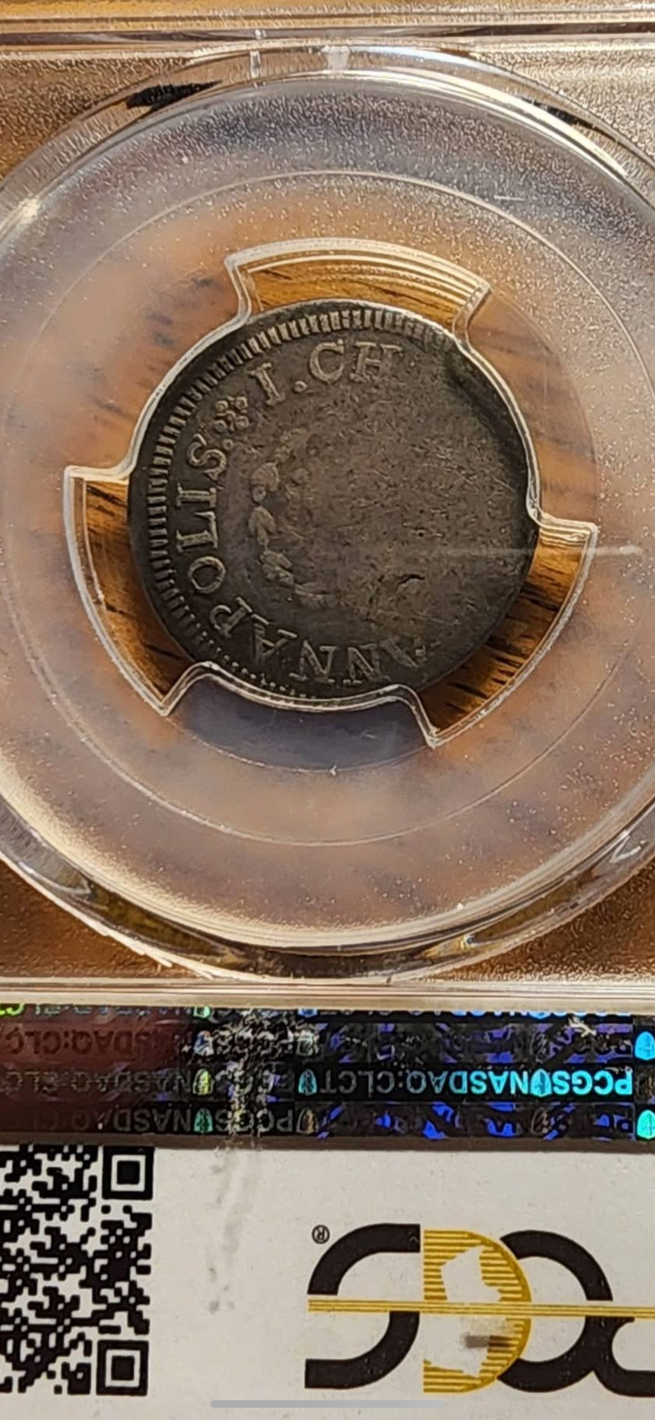 Shilling, Chalmers 1783 “Long Worm” PCGS VG10